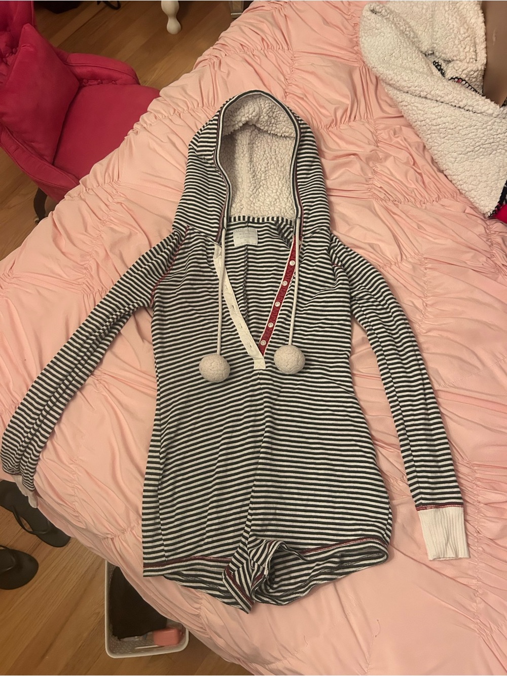 Abercrombie & Fitch Black and White Striped Pajama  Hooded Romper